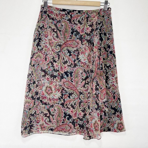 Charter Club Women Silk Skirt Sz 6 Wrap Paisley Floral - Picture 5 of 15